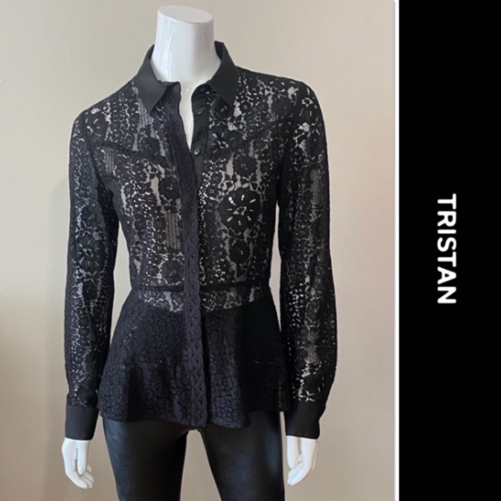 EUC! | TRISTAN Sheer Lace Top w/Partial Lining | Black | Size Medium
